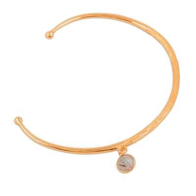 18k Gold-Plated Cuff Bracelet with Labradorite Charm