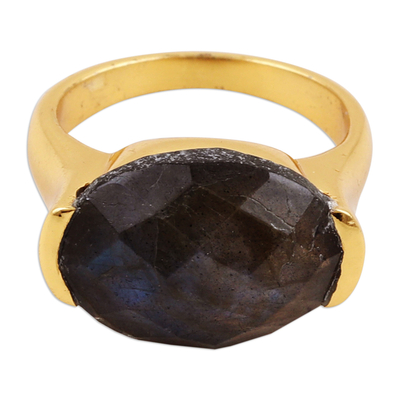 18k Gold-Plated Labradorite Cocktail Ring Crafted in India