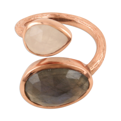 Gold-Plated Wrap Ring with Labradorite & Rainbow Moonstone