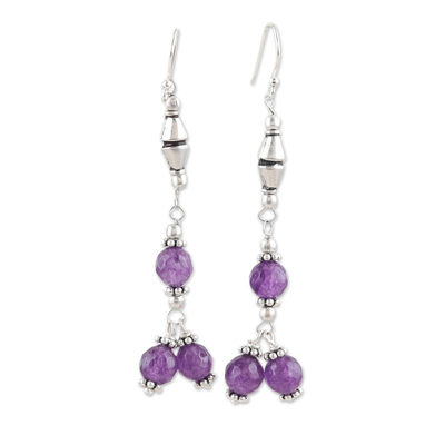 Sterling Silver Dangle Earrings with Purple Onyx Gems