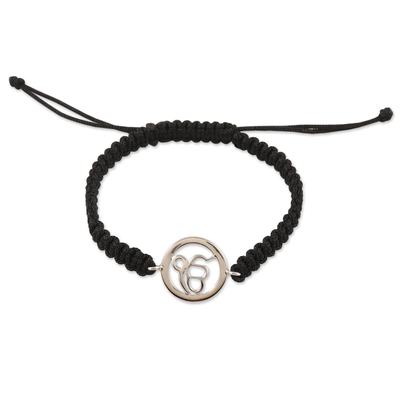 Black Macrame Bracelet with Sterling Silver Ek Onkar Symbol