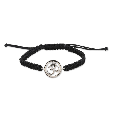 Black Macrame Cord Bracelet with Sterling Silver Om Symbol