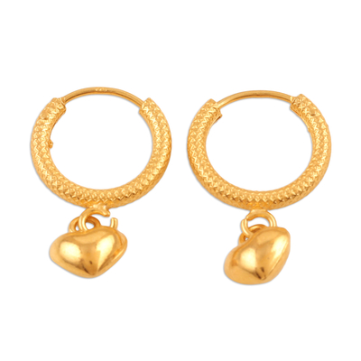 Romantic Heart-Themed 14k Gold-Plated Hoop Earrings