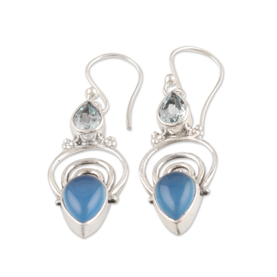 Chalcedony Blue Topaz and Sterling Silver Dangle Earrings