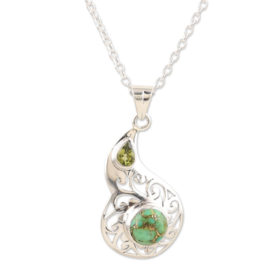 Faceted Peridot and Composite Turquoise Pendant Necklace