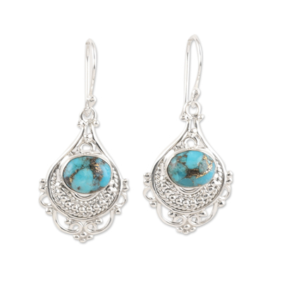 Traditional Dangle Earrings with Composite Turquoise Jewels