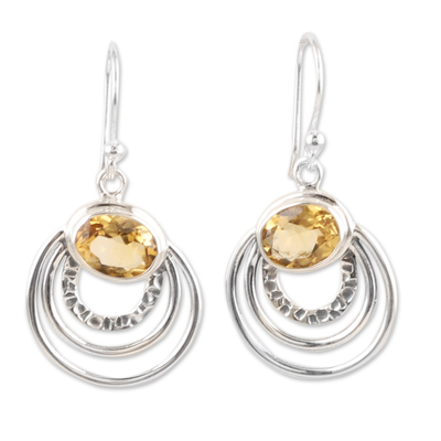 Modern Polished Dangle Earrings with 3-Carat Citrine Gems