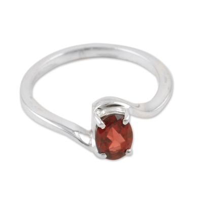 Sterling Silver Single Stone Ring with One-Carat Garnet Gem