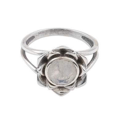 Faceted Two-Carat Rainbow Moonstone Lotus Cocktail Ring
