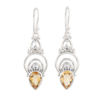 Sterling Silver Dangle Earrings with 4-Carat Citrine Jewels