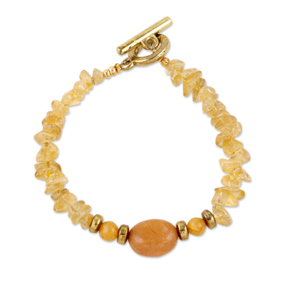 Handcrafted Yellow Quartz and Agate Beaded Pendant Bracelet