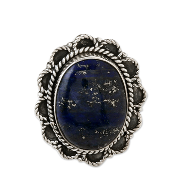 Flower-Themed Handcrafted Lapis Lazuli Cocktail Ring