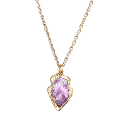 Brass Pendant Necklace with Freeform Amethyst Stone
