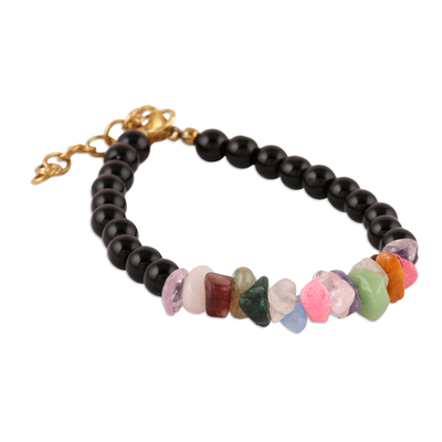 Handcrafted Beaded Bracelet with Onyx and Quartz Gems