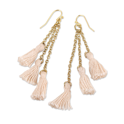 Brass Dangle Earrings with Ivory Tassels Made in India