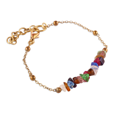 Polished Beaded Pendant Bracelet with Multicolor Quartz Gems