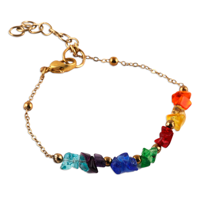 Polished Beaded Pendant Bracelet with Rainbow Quartz Gems