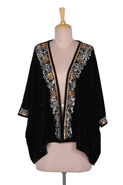 Golden and Silver Hand-Beaded Layering Jacket in Black