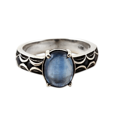 Sapphire and Kyanite Polished Sterling Silver Cocktail Ring