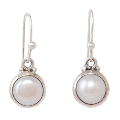 Cream Cultured Pearl and Sterling Silver Dangle Earrings