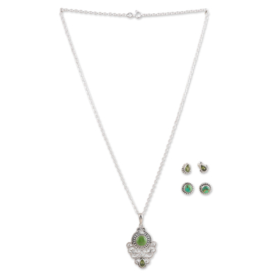 Peridot and Composite Turquoise Necklace and Earrings