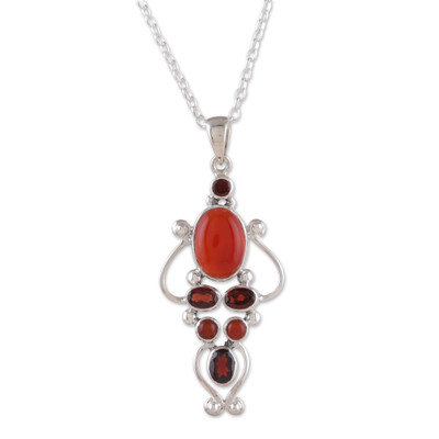 Two-Carat Carnelian and Garnet Pendant Necklace from India