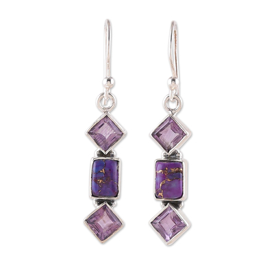 Purple Amethyst and Composite Turquoise Dangle Earrings