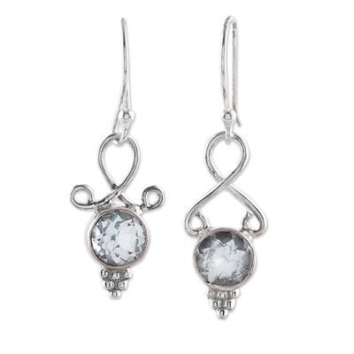 Three-Carat Faceted Round Blue Topaz Dangle Earrings