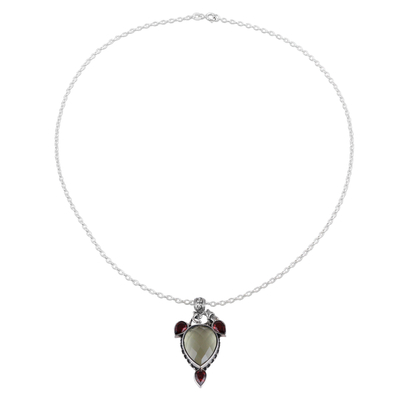 Sterling Silver Pendant Necklace with Lemon Quartz & Garnet