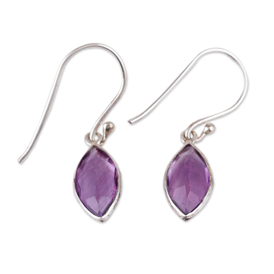Polished Amethyst Sterling Silver Dangle Earrings from India