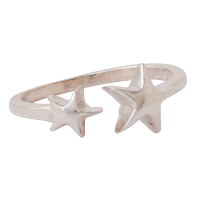 Star-Themed High-Pòlished Sterling Silver Wrap Ring