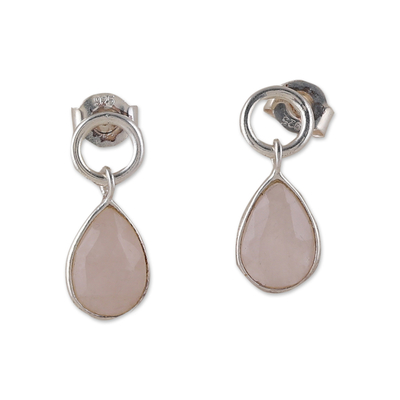 Four-Carat Rose Quartz and Sterling Silver Dangle Earrings