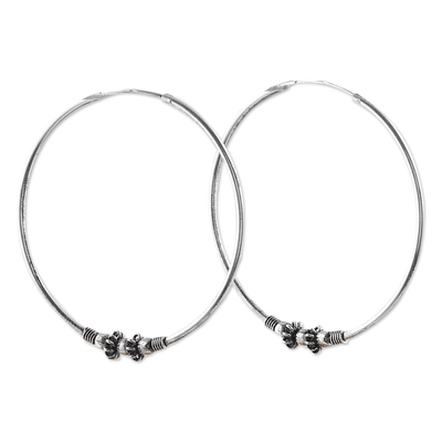 Sterling Silver Hoop Earrings with Traditional Details
