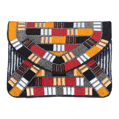 Handcrafted Geometric Beaded Clutch in Vibrant Hues