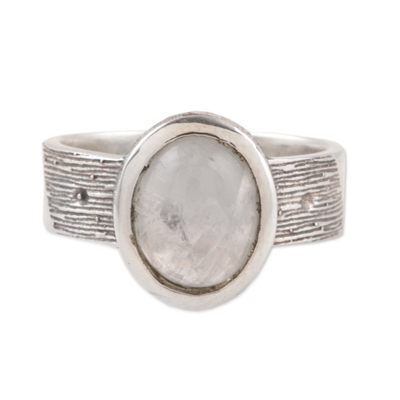 Sterling Silver Single Stone Ring with Natural Moonstone