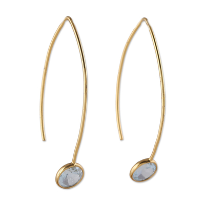 18k Gold-Plated Drop Earrings with Faceted Blue Topaz Gems