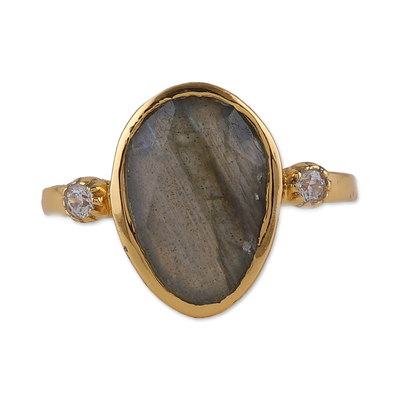 18k Gold-Plated Pear-Shaped Labradorite Cocktail Ring