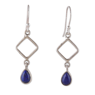 Geometric Diamond-Shaped Lapis Lazuli Dangle Earrings