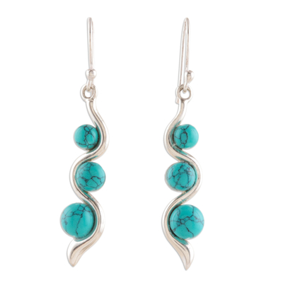 Modern 925 Silver Reconstituted Turquoise Dangle Earrings