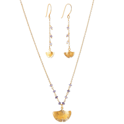 22k Gold-Plated Iolite Leafy Jewelry Set from India