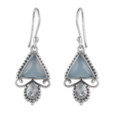 1-Carat Chalcedony and Blue Topaz Dangle Earrings from India