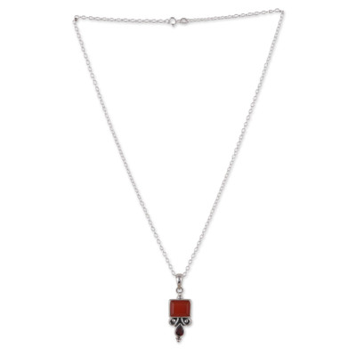 925 Silver Pendant Necklace with Carnelian and Garnet Stones