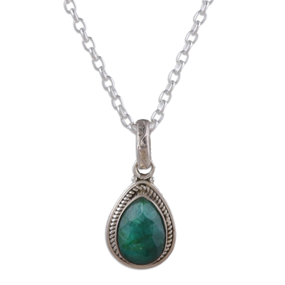 Sterling Silver Pendant Necklace with 3-Carat Emerald Gem