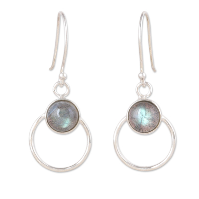 Polished 925 Silver Dangle Earrings with Labradorite Stones