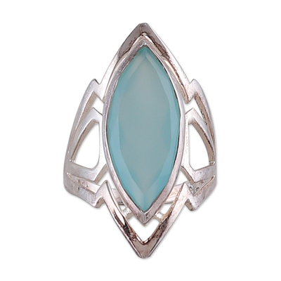 Sterling Silver Cocktail Ring with Chalcedony Stone in Aqua