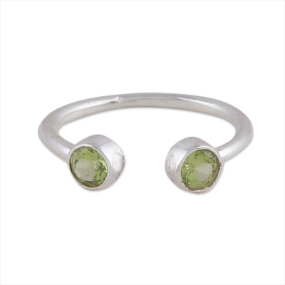 Polished Sterling Silver Wrap Ring with 2 Peridot Stones