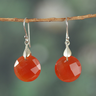 High-Polished Sterling Silver and Carnelian Dangle Earrings