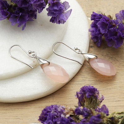 High-Polished Sterling Silver and Chalcedony Dangle Earrings