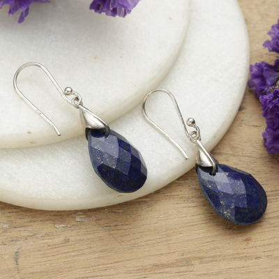 Polished Sterling Silver and Lapis Lazuli Dangle Earrings