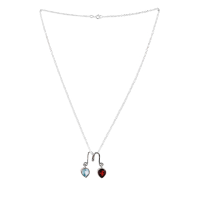 Classic One-Carat Garnet and Blue Topaz Pendant Necklace